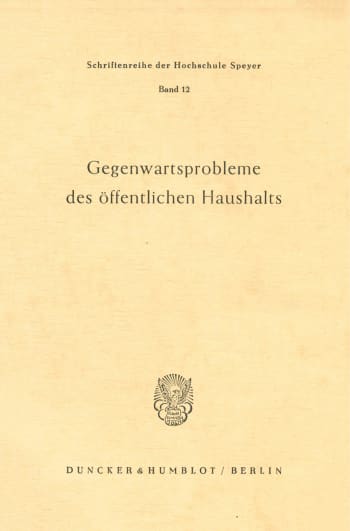 Cover: Gegenwartsprobleme des öffentlichen Haushalts