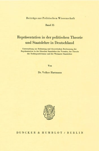 Cover: Repräsentation in der politischen Theorie und Staatslehre in Deutschland