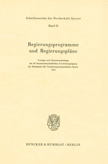 Cover: Regierungsprogramme und Regierungspläne