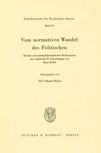 Cover: Vom normativen Wandel des Politischen