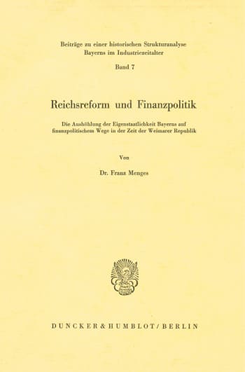 Cover: Reichsreform und Finanzpolitik