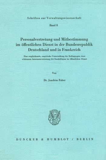 Cover: Personalvertretung und Mitbestimmung im öffentlichen Dienst in der Bundesrepublik Deutschland und in Frankreich