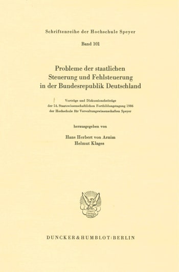 Cover: Probleme der staatlichen Steuerung und Fehlsteuerung in der Bundesrepublik Deutschland