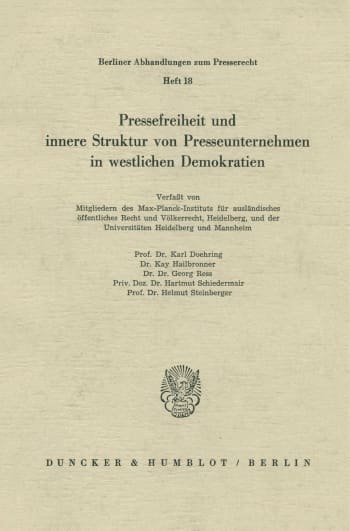 Cover: Pressefreiheit und innere Struktur von Presseunternehmen in westlichen Demokratien