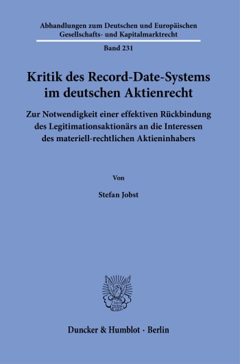 Cover: Kritik des Record-Date-Systems im deutschen Aktienrecht