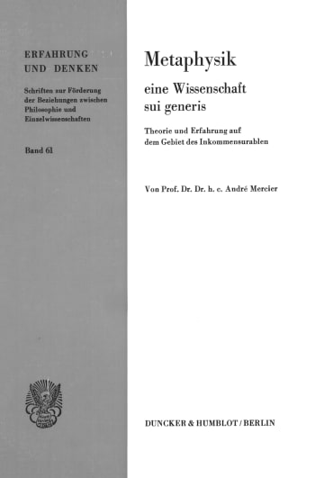 Cover: Metaphysik – eine Wissenschaft sui generis