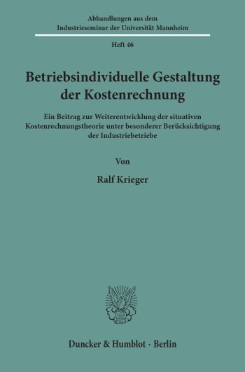 Cover: Betriebsindividuelle Gestaltung der Kostenrechnung