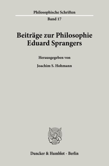 Cover: Beiträge zur Philosophie Eduard Sprangers