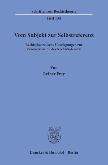 Cover: Vom Subjekt zur Selbstreferenz