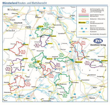 Radkarte, Fahrradkarte, Spiralo, ADFC, Münsterland, Ochtrup, Steinfurt, Ahaus, Vreden, Gescher, Borken, Raesfeld, Dülmen, Coesfeld, Billerbeck, Havixbeck, Nottuln, Münster, Telgte, Warendorf, Ascheberg, Lüdinghausen