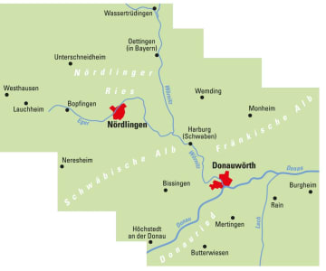 Radkarte, Fahrradkarte, Regionalkarte, ADFC, Donau, Ries, Ferienland, Nördlingen, Donauwörth, Nördlinger Ries, Schwäbische Alb, Fränkische Alb, Donauried, Donau, Lech, Wörnitz