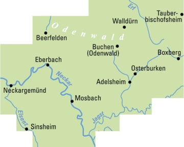 Radkarte, Fahrradkarte, Regionalkarte, ADFC, Neckar, Odenwald, Tauberbischofsheim, Adelsheim, Eberbach, Neckargemünd, Sinsheim, Mosbach, Jagst, Elsenz, Erf