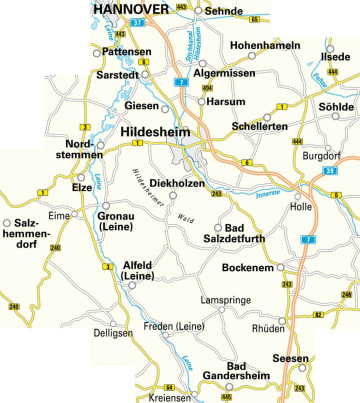 Radkarte, Fahrradkarte, Radwanderkarte, Hildesheim, Bad Salzdetfurth, Alfeld, Ilsede, Seesen, Bad Gandersheim, Leine