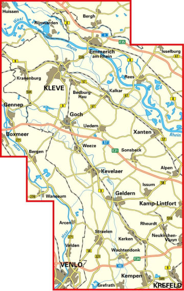 Radkarte, Fahrradkarte, Kreisradwandekarte, Kleve, Emmerich, Rees, Goch, Xanten, Weenze, Kevelaer, Geldern, Kamp-Lintfort, Straelen, Venlo, Kempen, Krefeld