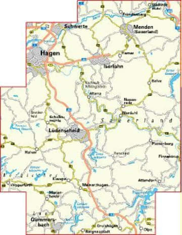 Radkarte, Fahrradkarte, Kreisradwanderkarte, Märkischer Kreis, Hagen, Menden, Lüdenscheid, Plettenberg, Meinzerzhagen, Gummersbach, Olpe, Attendorn, Bigge