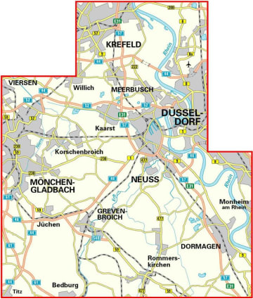 Radkarte, Fahrradkarte, Kreisradwanderkarte, Neuss, Krefeld, Meerbusch, Düsseldorf, Viersen, Mönchengladbach, Grevenbroich, Jüchen, Dormaen, Rommerskirchen, Bedburg, Rhein