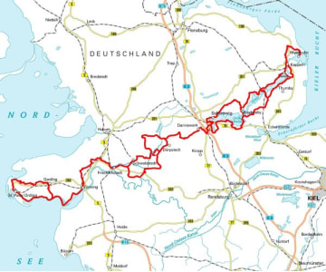 Radkarte, Fahrradkarte, Spiralo, St. Peter-Ording, Tönning, Friedrichstadt, Hollingstedt, Schleswig, Kappeln, Maasholm