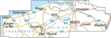 Radkarte, Fahrradkarte, Radtourenkarte, ADFC, Belgien, Flandern, Brugge, Antwerpen, Gent, Brüssel, Maastricht, Tornai, Dünkirchen, Calais, Bulogne-sur-Mer, Tourcoing, Lille