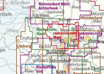 Radkarte, Fahrradkarte, Regionalkarte, ADFC, Niederrhein, Bocholt, Borken, Emmerich, Wesel, Dorsten, Xanten, Kevelaer, Straelen, Venlo, Krefeld, Moers, Duisburg, Oberhausen, Mühlheim, Rhein, Lippe, Maas, Niers, Ruhr