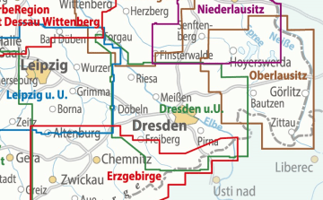 Radkarte, Fahrradkarte, Regionalkarte, ADFC, Dresden, Riesa, Döbeln, Meißen Radebeul, Pirna, Freiberg, Sächsische Schweiz, Elbe