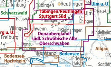 Radkarte, Fahrradkarte, E-Bike-Karte, Regionalkarte, ADFC, Donaubergland, Ulm, Bieberach, Tuttlingen, Villingen-Schwenningen, Donaueschingen, Rottweil, Sigmaringen, Stockach, Ludwigshafen, Bodensee, Neckar, Donau