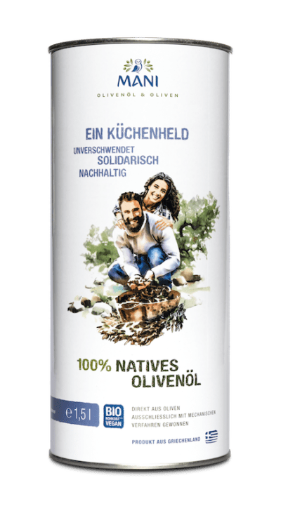 Eine Dose Bio-Olivenöl von MANI