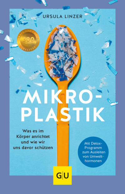 Cover des Buchs Mikroplastik versehen mit kleinen Plastikpartikeln 