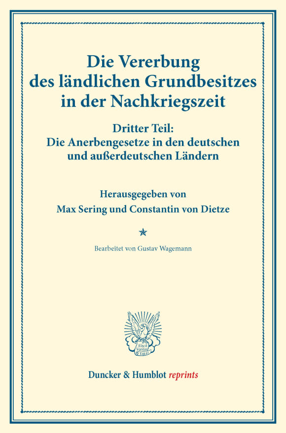 Cover Die Vererbung des ländlichen Grundbesitzes in der Nachkriegszeit