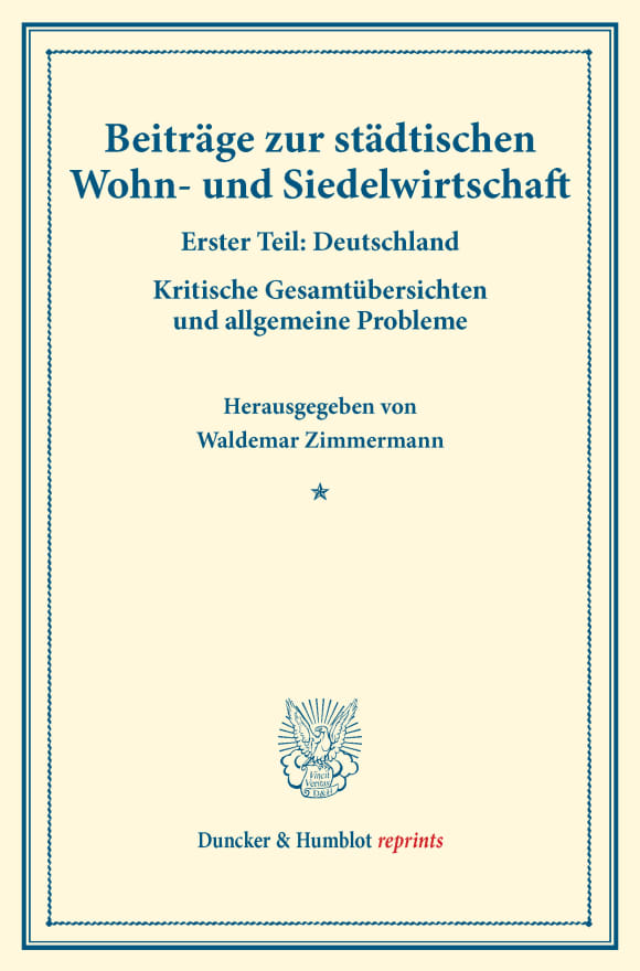 Cover Beiträge zur städtischen Wohn- und Siedelwirtschaft