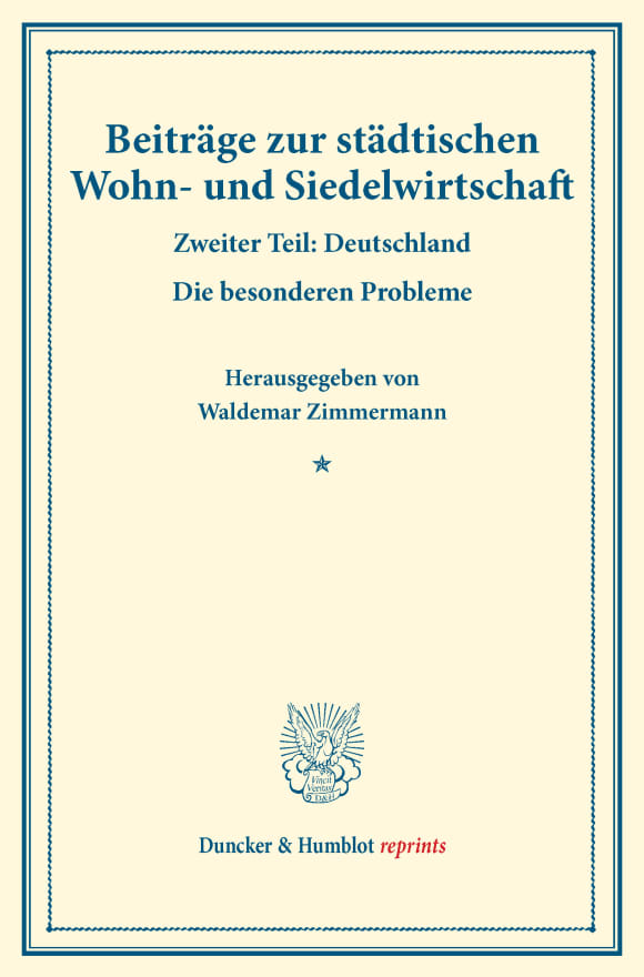 Cover Beiträge zur städtischen Wohn- und Siedelwirtschaft