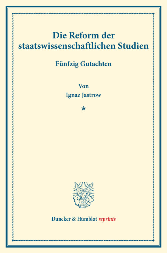 Cover Die Reform der staatswissenschaftlichen Studien