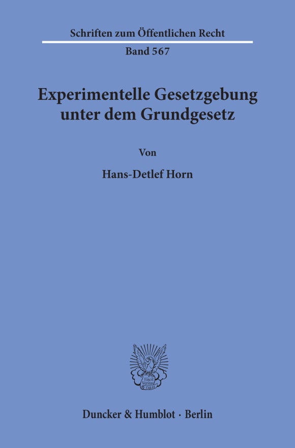 Cover Experimentelle Gesetzgebung unter dem Grundgesetz