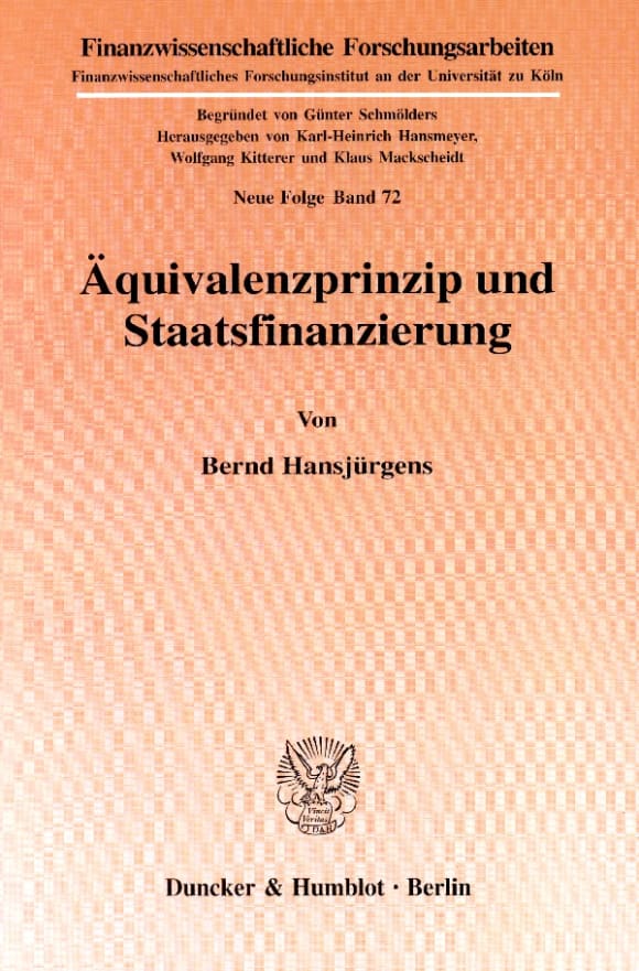 Cover Äquivalenzprinzip und Staatsfinanzierung