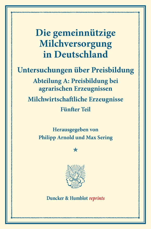 Cover Die gemeinnützige Milchversorgung in Deutschland