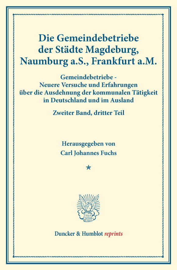 Cover Die Gemeindebetriebe der Städte Magdeburg, Naumburg a.S., Frankfurt a.M