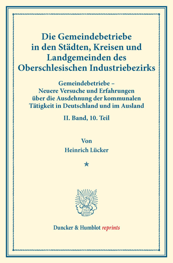 Cover Die Gemeindebetriebe in den Städten, Kreisen und Landgemeinden des Oberschlesischen Industriebezirks