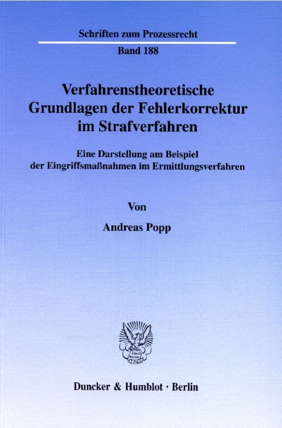 Cover Verfahrenstheoretische Grundlagen der Fehlerkorrektur im Strafverfahren