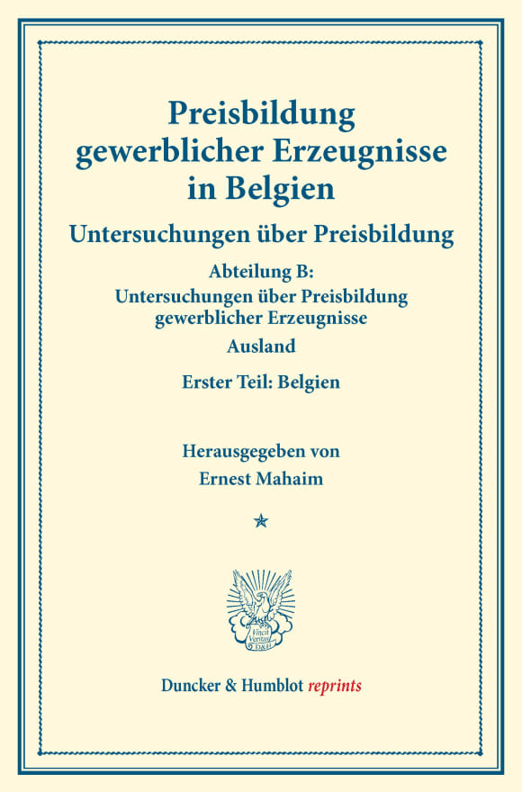 Cover Preisbildung gewerblicher Erzeugnisse in Belgien