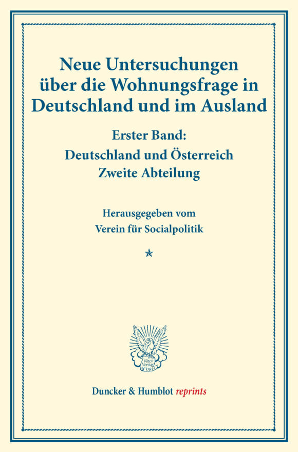 Cover Neue Untersuchungen über die Wohnungsfrage in Deutschland und im Ausland