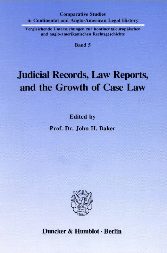 Cover Judicial Records, Law Reports, and the Growth of Case Law