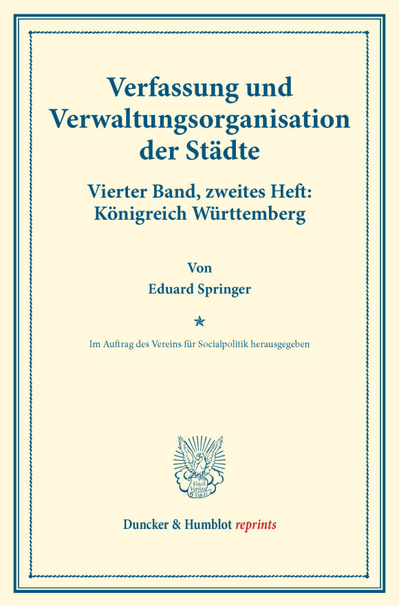 Cover Verfassung und Verwaltungsorganisation der Städte