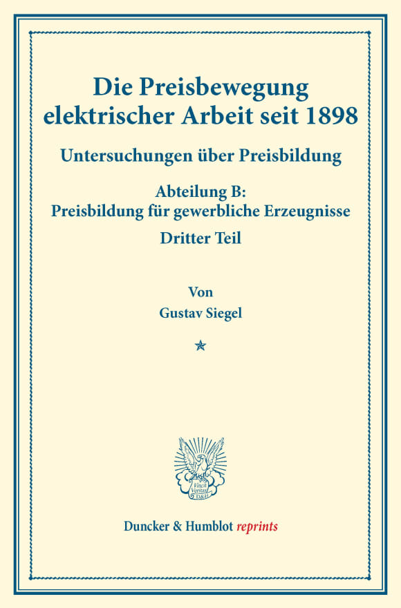 Cover Die Preisbewegung elektrischer Arbeit seit 1898