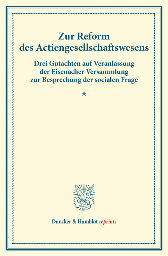 Cover Zur Reform des Actiengesellschaftswesens