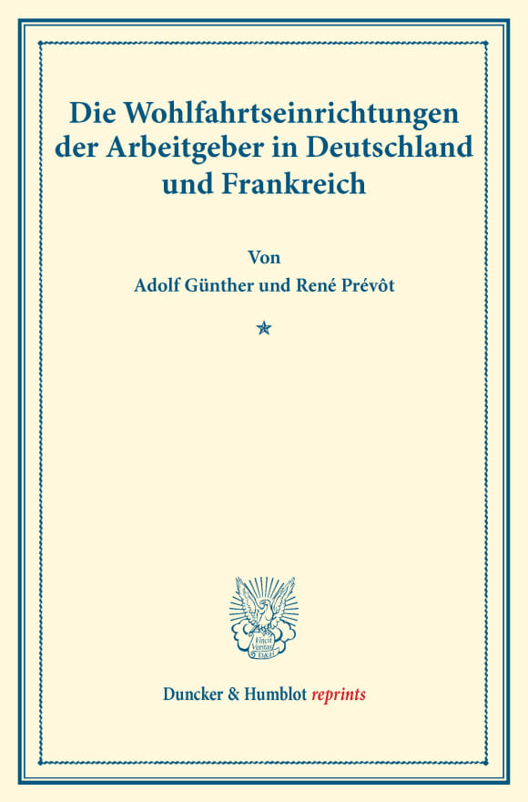 Cover Die Wohlfahrtseinrichtungen der Arbeitgeber in Deutschland und Frankreich