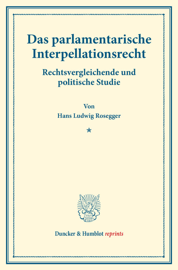 Cover Das parlamentarische Interpellationsrecht