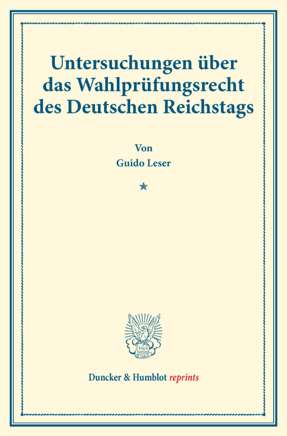 Cover Untersuchungen über das Wahlprüfungsrecht des Deutschen Reichstags