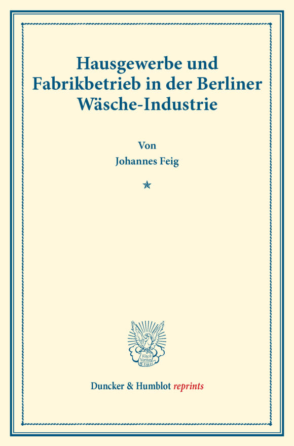 Cover Hausgewerbe und Fabrikbetrieb in der Berliner Wäsche-Industrie