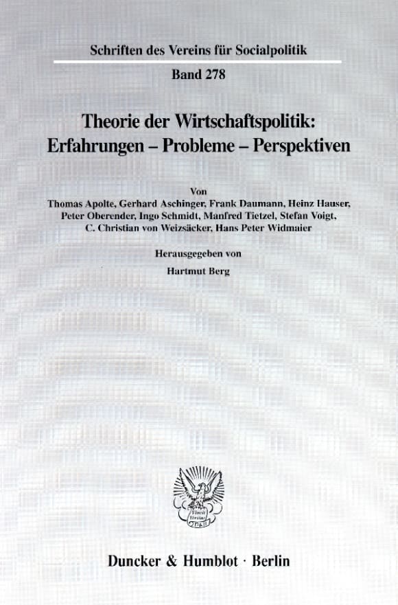 Cover Theorie der Wirtschaftspolitik: Erfahrungen - Probleme - Perspektiven