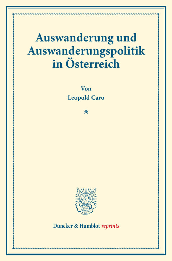 Cover Auswanderung und Auswanderungspolitik in Österreich