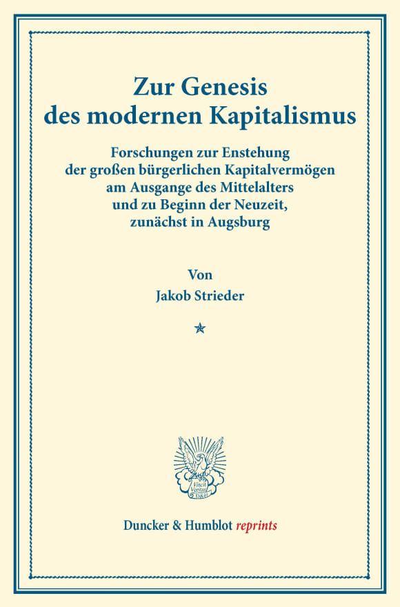 Cover Zur Genesis des modernen Kapitalismus